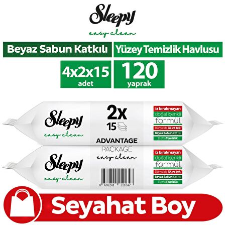 Sleepy Easy Clean Yüzey Temizlik Havlusu Seyahat Boy 4x2x15 (120 Yaprak)