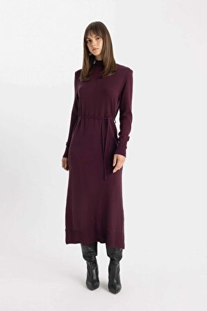 DeFacto Regular Fit Yarım Balıkçı Yaka Maxi Triko Elbise A9807AX24WNBR458