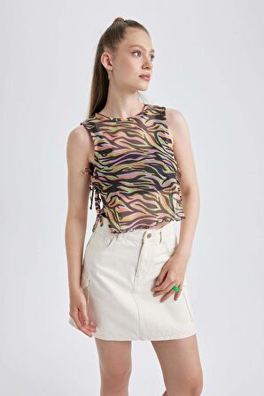 DeFacto Coool Loose Fit Desenli Tül Atlet B0241AX23HSBK81