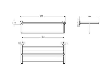 VitrA Base 200 A44108 Havlu Rafı, Krom