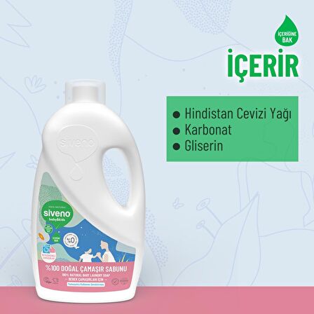 Siveno %100 Doğal Bebek Çamaşır Sabunu Kendinden Yumuşatıcılı Bitkisel Deterjan Konsantre Vegan 1000 ml x 2 Adet