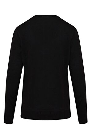 Siyah Desenli V Yaka Yünlü Triko Kazak | S