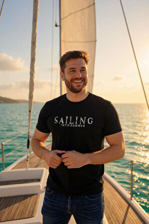 Erkek  Nakış Baskılı Yumuşak Pamuklu T-Shirt