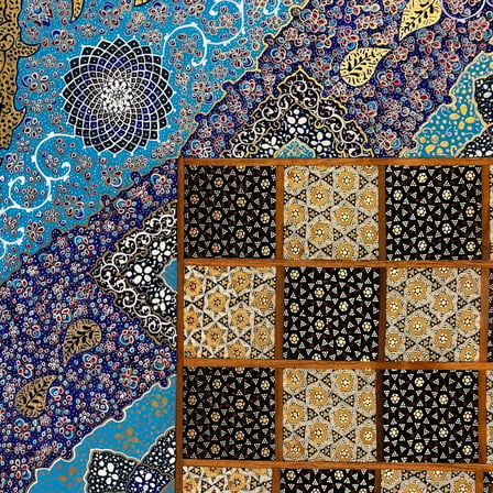 İran’ın El İşlemesi Hatem ve Minyatür Tavla ve Satranç - 60x60 CM (Dalbor)