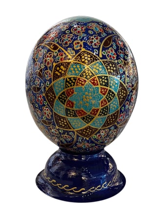 El Yapımı Mine İşlemeli Madalyon Desenli Devekuşu Yumurtası