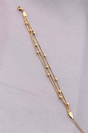 316L Kararmaz Çelik Gold Renk Top Zincirli Kadın Bileklik