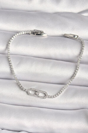 Pirinç Gümüş Renk Zirkon Taşlı Messika Model Kadın Bileklik