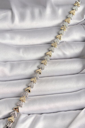 Pirinç Mix Renk Zirkon Taşlı Kalp Model Vip Seri Kadın Bileklik