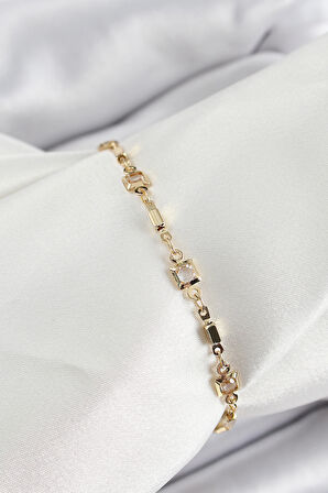 Pirinç Gold Renk Zirkon Taşlı Kadın Bileklik