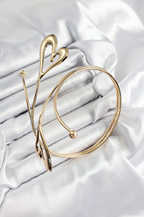 Pirinç Kalp Model Gold Renk Kadın Pazu Bileklik