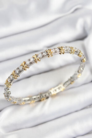 Pirinç Zirkon Taşlı Xoxo Model Gümüş Ve Gold Renk Kadın Bileklik