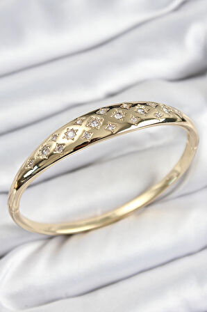 Pirinç Zirkon Taşlı Kutup Yıldızı Model Gold Renk Kadın Kelepçe