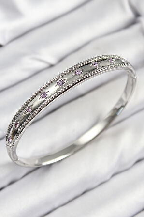 Pirinç Zirkon Taşlı Kutup Yıldızı Model Gümüş Renk Kadın Kelepçe