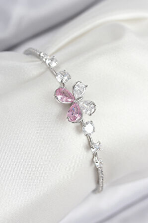 Pirinç Zirkon Taşlı Model Gümüş Renk Kadın Bileklik