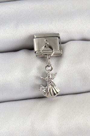 316L Çelik Sallantılı Zirkon Taşlı Deniz Yıldızı Ve İstiridye Model Gümüş Renk Nomination Charm