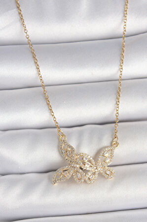 316L Çelik Gold Renk Zincir Zirkon Taşlı Model Kadın Kolye