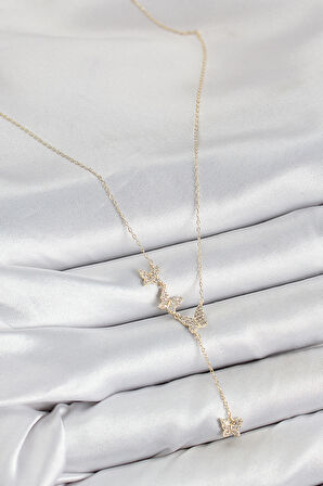 Pirinç Zirkon Taşlı Model Gold Renk Kadın Kolye