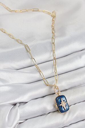 Pirinç Zirkon Taşlı Açılabilir Kutup Yıldızı Model Gold Renk Kadın Kolye