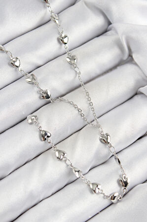 Pirinç Zirkon Taşlı Kalp Model Gümüş Renk Y Kolye