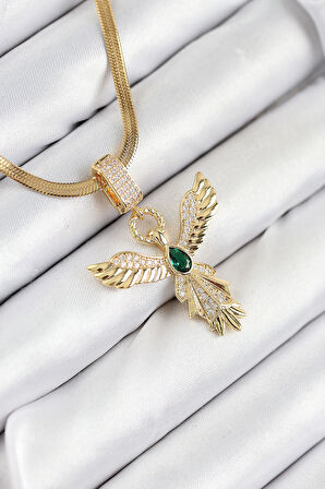 316L Çelik Zirkon Taşlı Melek Model Gold Renk Kadın Kolye