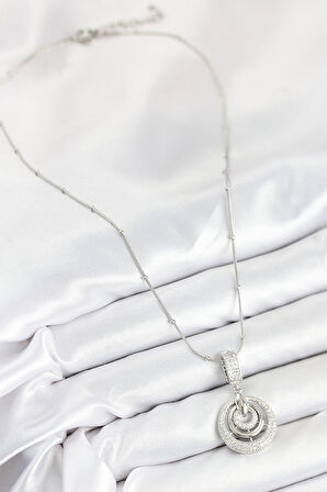 316L Çelik Zirkon Taşlı Çember Model Gümüş Renk Kadın Kolye