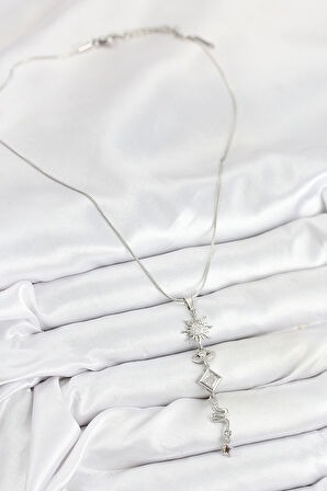 316L Çelik Zirkon Taşlı Güneş Ve Ay Enerji Model Gümüş Renk Kadın Kolye