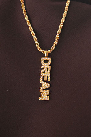 Altın Renk Zirkon Taşlı Rüya Yazılı Kolye