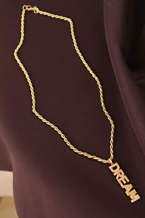 Altın Renk Zirkon Taşlı Rüya Yazılı Kolye