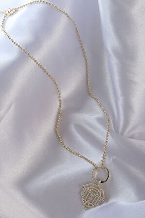Pirinç Zirkon Taşlı Gold Renk Oval Detaylı Serenay Kolyesi