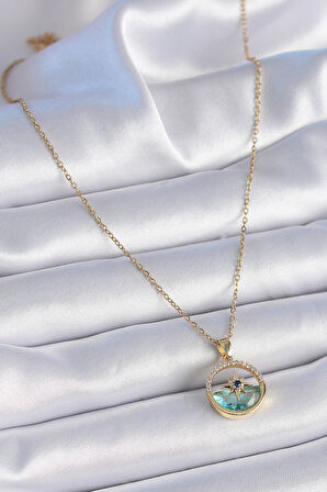 316L Çelik Zincir Gold Renk Zirkon Taşlı Deniz Görünüm Kutup Yıldız Model Kadın Kolye