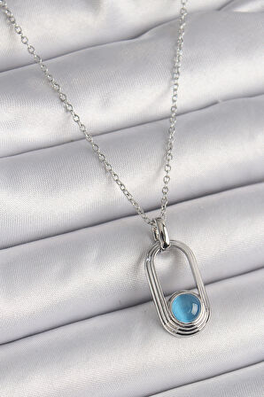 316L Çelik Gümüş Renk Zincir Mavi Göz Model Kadın Kolye