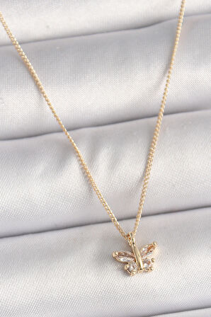 Pirinç Gold Renk Zirkon Taşlı Model Kadın Kolye