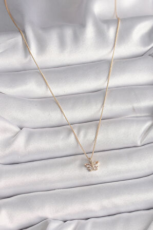 Pirinç Gold Renk Zirkon Taşlı Model Kadın Kolye