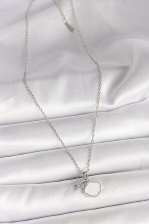 316L Çelik Gümüş Renk Zincir Sallantı Beyaz Mineli Deniz Kabuğu Zirkon Taşlı Deniz Yıldızı Figür Kad