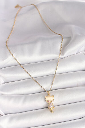 316L Çelik Gold Renk Zincir Zirkon Taşlı Model Kadın Kolye