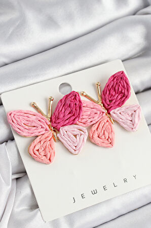 Pirinç Pembe Model Gold Renk Kadın Hasır Küpe