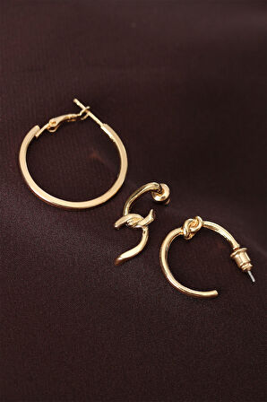 Düğüm Model Altın Renk Metal Çoklu Küpe