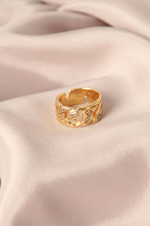 Gold Renk Metal Taşlı Model Ayarlanabilir Kadın Yüzük