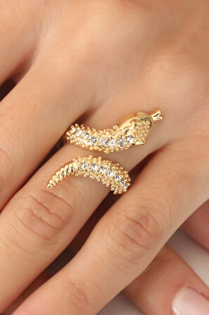 Gold Renk Ayarlanabilir Zirkon Taşlı Kadın Yılan Yüzük