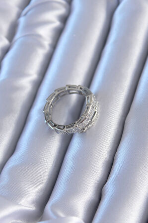 Vip Seri Gümüş Renk Yılan Model Kadın Yüzük