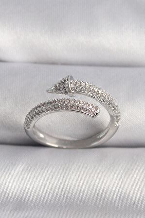 Pirinç Gümüş Renk Zirkon Taşlı Çivi Model Vip Seri Kadın Yüzük