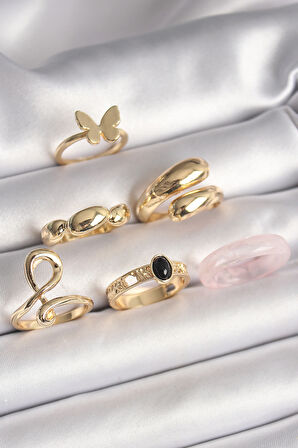 Pirinç Gold Renk Figür Sarmal Model 6'Lı Kadın Yüzük Seti