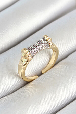 Pirinç Makara Figürlü Zirkon Taşlı Gold Renk Ayarlanabilir Kadın Yüzük