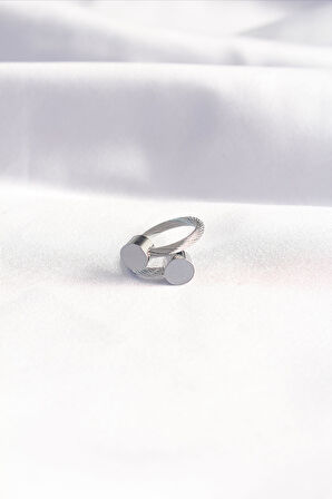 316L Çelik Gümüş Renk Oval Aksesuarlı Burgu Model Bileklik Ve Yüzük Kombini