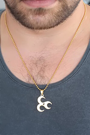 Gold Renk Metal 3 Hilal Figürlü Erkek Kolye