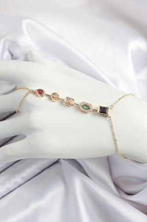 Pirinç Renkli Zirkon Taşlı Y Model Gold Renk Kadın Şahmeran