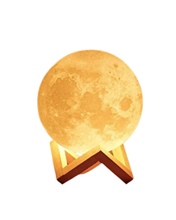 3D Ay Lambası Gece Lambası – Dokunmatik, Renk Değiştiren Dekoratif Masa Lambası (Ahşap Standlı)