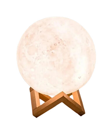 3D Ay Lambası Gece Lambası – Dokunmatik, Renk Değiştiren Dekoratif Masa Lambası (Ahşap Standlı)