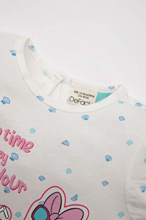DeFacto Kız Bebek Pijama Takım Daisy Duck Penye Kısa Kollu Üst Beli Lastikli Şort Alt C5070A524HSER105
