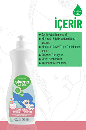 Siveno %100 Doğal Emzik Ve Biberon Temizleyicisi Bitkisel Elde Bulaşık Sabunu Nemlendirici Vegan 500 ml